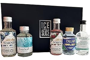 Miniature Non-Alcoholic Spirit Gift Set inc Warner's Juniper Double Dry, Warner's Pink Berry, Everleaf Marine, Caleno Light & Zesty, Wildjac Natural Botanical Spirit, by Ice and a Slice Ltd