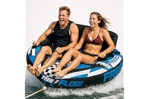 SereneLife Heavy-Duty Inflatable Towable Booster Tube, 1-2 Person Water Tube for Boating, Soft Foam Seats, Secure Grip Handles, Durable & Tear-Resistant Design- Perfect for Watersports & Lake Fun