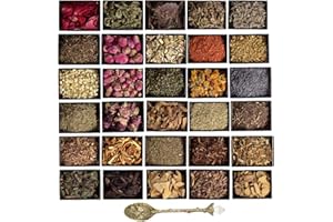 TOYSS Dried Herbs for Witchcraft Supplies & Protection Tools, Herbal Magic, Wiccan Spells - 30 Herbs for Altar Supplies - With Crystal Spoon