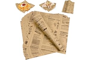 HAGOT 100 Pieces Greaseproof Paper Sheets, Food Wrapping Paper Food Basket Liner, Suitable for Hamburgers, Snacks, French Fries (25 x 25 cm)