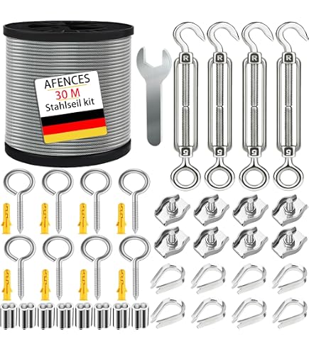 Kit Câble Inox 30m 3mm Acier Inoxydable 304 Avec Tendeurs - Cable Acier Suspendre Pour Plantes, Lumineuse, Garde Corps Et Extérieur