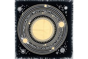 THE ART BOX Altare di stoffa Tarocchi Tovaglioli Forniture per stregoneria Oro nero Tovaglia Età quadrata Pagan Spirituale Celestiale Mazzo di stoffa con frange, Universo, 45 x 45 cm