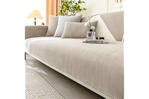 LINGKY Herringbone Chenille Fabric Furniture Protector Sofa Cover 1 2 3 Seater, Non-Slip Sofa Slipcovers for Corner L Shape, Thick Textured Sofa Cushion Covers Furniture Protector (Sand,70x150cm)