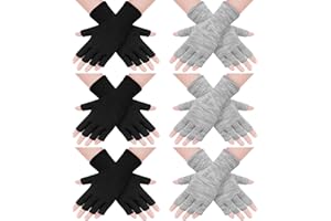 Justay Sowarm 6 par zimowych rękawiczek do połowy palców, rękawiczki bez palców, rękawiczki z dzianiny, do noszenia na co dzień, na czas wolny, dla mężczyzn i kobiet, rozmiar uniwersalny, czarny x 3 +