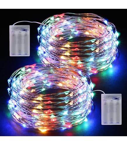 A2ZWORLD Stringa Luci LED a Batteria Filo di Rame, 100 Luci RGB Multicolori, 10 Metri, IP67, per Interni ed Esterni, Feste, Giardino, Natale, Matrimoni