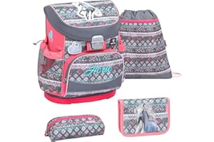 Belmil ergonomischer Schulranzen Set 4 -teilig für Mädchen 1, 2 Klasse Grundschule/Super Leicht 800-860 g/Brustgurt / (405-33 Horse Aruba Blue)
