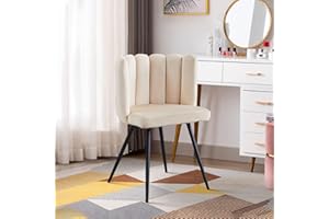LEMROE Velvet Dining Chair with Petal Backrest Vanity Reception Chair with Black Metal Legs Padded Leisure Chair for Dining Room Living Room Bedroom (1PC, Cream)