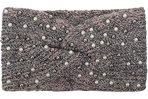 ‎STYLEBREAKER styleBREAKER Damen Strick Stirnband mit Perlen, Metallic Garn und Twist Knoten, warmes Winter Haarband, Headband 04026029, Farbe:Altrose-Schwarz