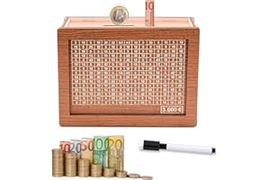 SCBOY Salvadanaio in legno Salvadanaio conta soldi riutilizzabile Caselle di risparmio con obiettivi di risparmio e numeri da spuntare Aiuta i bambini a sviluppare l'abitudine di risparmiare(3000€)