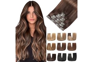 EINbeauty Extension Cheveux Naturel Clip, 7pcs Invisible Rajout Cheveux Clip Naturel Marron foncé mêlé de châtaigne Extension Cheveux 80g 35cm(14Inch,2/2/6#)