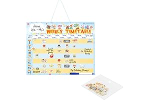 Navaris Kids Magnetic Weekly Planner - Timetable Board for Children with 7 Day Calendar Week Chart - includes Magnets and Dry Wipe Pen - Blue