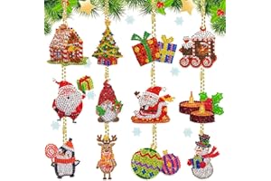 FYting 12 Pezzi Portachiavi Pittura Diamante Natale,Diamond Painting Bambina,5D Diamond Painting Natale,Ciondolo Per Albero di Natale, Etichetta Regalo,Decorazione Per Finestra (D)