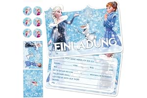 ROMANVIC Elsa Einladungskarten Kindergeburtstag,12 Frozen Deutsche Einladungskarten,12 Umschläge,12 Anna Eiskönigin Aufkleber,Einladungen Geburtstag Junge Madchen,Partyeinladungen Einladungen Kinder