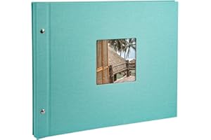 goldbuch 28807 Schraubalbum mit Fensterausschnitt, Bella Vista, 39 x 31 cm, Fotoalbum mit 40 weiße Seiten mit Pergamin-Trennblättern, Album erweiterbar, Fotobuch aus Leinen, Aqua