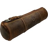 RUSTIC TOWN Leather Pencil Case Holder - Pen Pencil Pouch for Office & School - Zipper Stationary Utility Bag Pencil Kit for 