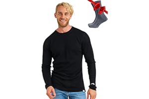100% Merino Underwear Men's Merino Long-Sleeved Shirt Breathable and Moisture Wicking + Wool Socks
