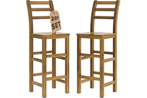 ‎CASARIA Casaria® Barhocker 2er Set Holz mit Lehne Outdoor 75cm Sitzhöhe Akazie 150kg Belastbarkeit Fußstütze Massiv Rustikal Garten Küche Bar Stuhl Hocker Braun
