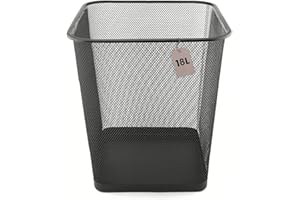 DETECTALIA Papelera malla metalica 18 litros negra cuadrada - Papelera oficina - Reciclaje - Cubo de basura - Papelera Escritorio - Cubo basura cocina - Papelera baño - Organizador escritorio - 27 x 30 cm