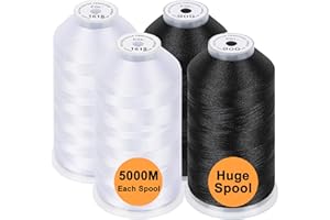 New brothread Set di 4 (2xBianco+2xNero) poliestere filo di ricamo macchina grande bobina 5000M per tutte le macchine da ricamo