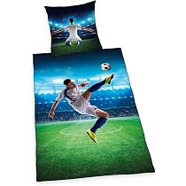Parure De Lit Football 3D TSOPEFI - Housse De Couette 135x200cm + 2 Taies - Bleu/Vert - Enfant Et Adulte