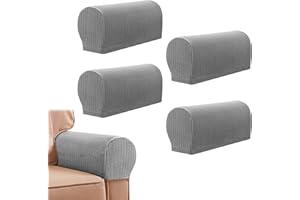 VOSSOT Pokrowce na podłokietniki sofy, pokrowce na podłokietniki, elastyczny pokrowiec na kanapę, zdejmowany, antypoślizgowy, zmywalny, ochraniacz na fotel, dekoracja i ochrona, 4 szt. (srebrno-szary)