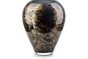 Terroso - Vase - Verre Noir soufflé à la Bouche - Aspect Luxueux, élégant et stylé - 33 cm de Haut - Aspect marbre - Vase à Fleurs