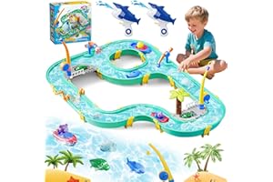 HERMORRYSS Tavolo Sabbia e Acqua, Tavolo attività Acqua e Sabbia con 2 Barche, 2 Canne da Pesca, 2 Pistole ad Acqua, 73Pcs Giocattolo Sabbia e Acqua Bambini per Cortile Esterno Spiaggia Giardino