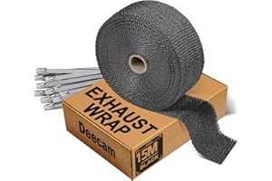 ‎DEECAM Motorcycle Heat Protection Tape, 15 m, Black, Exhaust Heat Protection Tape with 12 Pieces, 300 x 4.6 mm, Deecam Cable Ties, Stainless Steel for Exhaust Manifolds of Motorcycles