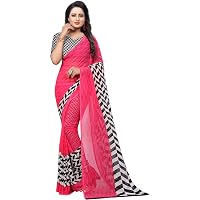 GoSriKi Georgette with Blouse Piece Saree (PIKU Pink-Flex Free Size)