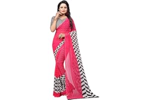 Yashika Damen Saree mit Bluse, Georgette-Druck, Rosa, Einheitsgröße, Rosa, Einheitsgröße