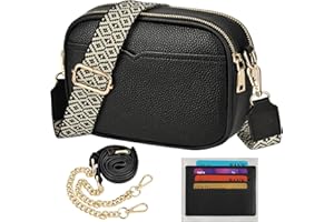 TEUEN Crossbody Bags Women Leather, Small Ladies Shoulder Bags Elegant Handbags Phone Bag With 2 Removable Wide Strap & Chain Cross Body Bag With 4 Card Slots