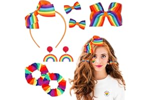 XEPST 5pc LGBT Pride Accessory Set with Rainbow Hair Bands, Earrings, Hair Clips & Headband - Perfect for Pride Parade, Parties & Festivals - Multi-coloured, One Size, Women's