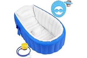 HTBAKOI Vaschetta per Bagnetto Neonato Gonfiabile, Vasca Bagno Neonato Pieghevole Neonati Bambini con Supporto (Blu)