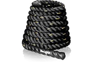 ‎YES4ALL Yes4All Battle Rope 9m/12m/15m Länge - 38mm/50mm Durchmesser, Trainingsseil, Übungsseil mit Schutzhülle - Stahlanker & Riemen inklusive Trainingsseil Poly Dacron