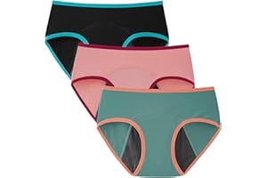 INNERSY Bragas Menstruales Niña Ropa Interior Protección Algodón Braguitas Regla 8-16 Años Pack de 3