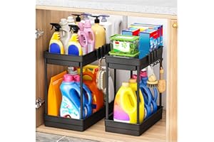 SavvyStor 2 Pack Under Sink Storage - Kitchen Storage & Organisation, 2 Tier Under Sink Bathroom Cabinet, Under Sink Storage Bathroom, Under Sink Organiser for Kitchen Storage, 2 Size1L+1M