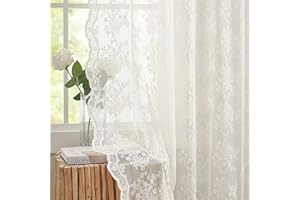 YJ YANJUN Net Curtains 72 inched Drop Pair Victorian Flower Sheer Lace Curtain Panels for Bedroom French Door Shabby Chic Voile 52 W x 72 L Inch(132cm Width x 183cm Drop),Light Beige