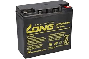 WSB BATTERY Batteria al piombo WP22-12N, da 22 Ah, 12 V, AGM, sostituisce la batteria Long da 17 Ah, 18 Ah, 19 Ah, 20 Ah, 23 Ah, con filettatura interna M6 (versione in lingua inglese)
