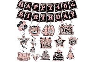YOMOVER Deko 40. Geburtstag Frauen-40 Geburtstag Frauen Deko 40. Geburtstag Hängende Wirbeldeko Happy Birthday Banner 1984 Vintage für 40 Geburtstag Frau Roségold 40. Geburtstag Deko für Frauen