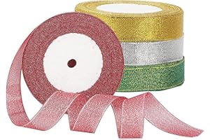 HAMOOM 4Roll Geschenkband Weihnachten Organzaband Weihnachts Schleifenband Weihnachtsbänder Rot Gold Weihnachtsgeschenke Band Organza Band Chiffonband für Weihnachten Geschenkverpackung 100 Yard