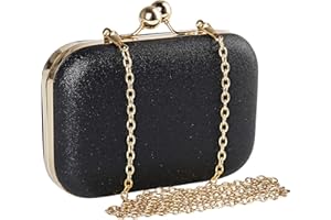 Beautyshow Clutch Glitzer, Damen Abendtasche Schwarz Clutch Elegante Handtasche Kette Umhängetasche für Braut Hochzeit Party Abschlussball - Schwarz