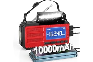 RYCHI Emergency Radio, 10000mAh Hand Crank Radio, AM FM NOAA Weather Alert Radio, Hand Crank Solar Radio, 3 Charging Methods, 3-Mode Flashlight, Reading Lamp, SOS Alarm, Red
