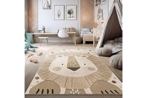 ‎TT HOME TT Home Kinderzimmer Teppich Spielteppich Hoch-Tief-Effekt Motiv Löwe Weich Naturtöne Minimalistischer Stil Pflegeleicht Modern, Größe:120x160 cm