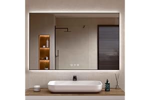 BELLOBATH - Espejo Baño con Luz Led Perimetral, Luz Ajustable en 3 Colores e Intensidad, Antivaho, Waterproof IP65, Marco de Aluminio Negro - 80cm Alto x 120cm Ancho