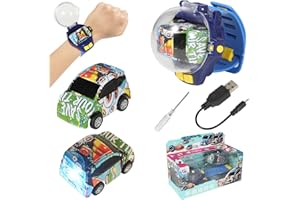 SJYIH 2022 New 30 Meters Remote Control Distance Glow Mini Remote Control Car Watch Toys, Tiktok Watch Car Toys, 2.4 GHz Racing Car Watch with USB Charging Cartoon RC Small Car