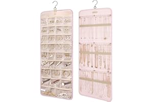 bagsmart Organizador de joyas para colgar, rollo de almacenamiento con colgador, gancho de metal, soporte de joyería de doble cara para pendientes, collares, anillos en armario, pared, puerta, 1 pieza
