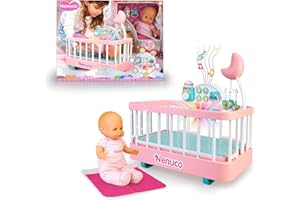 Nenuco - La Cuna Que te Ayuda, cunita interactiva con Luces y Sonidos, muñeco de Cuerpo blandito para los niños más pequeños y Accesorios como biberón y Chupete, Famosa (700017203)
