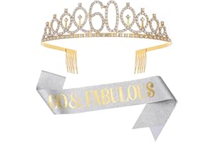DIMETEY Sliver Gold "60 & Fabulous"Sash & Rhinestone Tiara Set, 60th Birthday Gifts for Women, Birthday Sash/Tiara for Women's 60th Birthday Party Decoration (Sliver 60th)