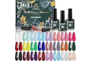 Anicco Smalto Semipermanente 27 pcs per Unghie in gel UV LED, con Base e Top Coat, Matt Coat, Nudo Glitter Rosso, 7.5ml