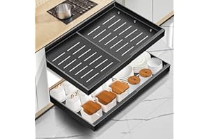 Mimoke Organizer espandibile per armadio da cucina, cassetto telescopico con colla, organizer per cassetti, per cucina/bagno (nero, 2 pezzi, larghezza 40 – 68 cm, profondità 42 cm)